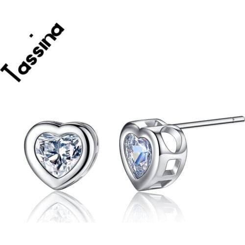Tassina Love Hollow Heart Cubic Zircon Silver Color Stud Earrings CZ Stone Jewelry For Women Earring Wholesale MME149