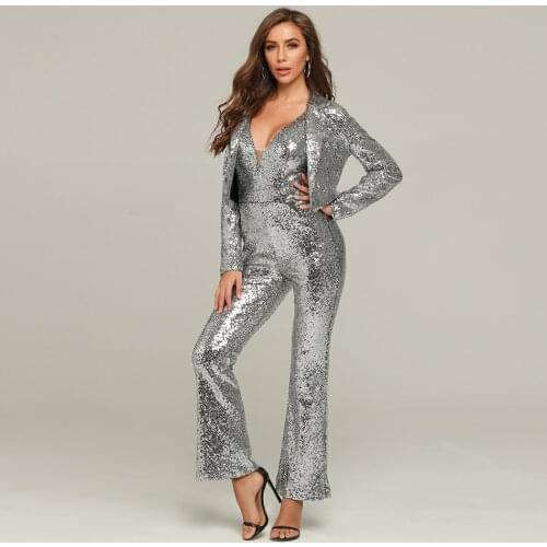 Fashion Print Bodycon Jumpsuit Two Piece Set Sexy Crop Jackets Top With Boot Cut Pants Women Jumpsuit Night Club Party Overalls