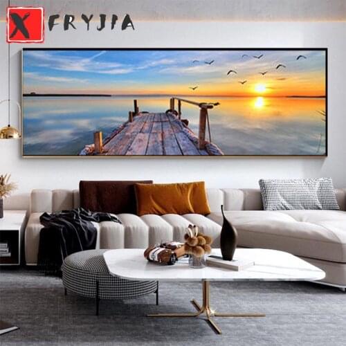 Diamond embroidery Natural landscape sunset seagull diamond mosaic diamond painting full square round drill rhinestone pictures