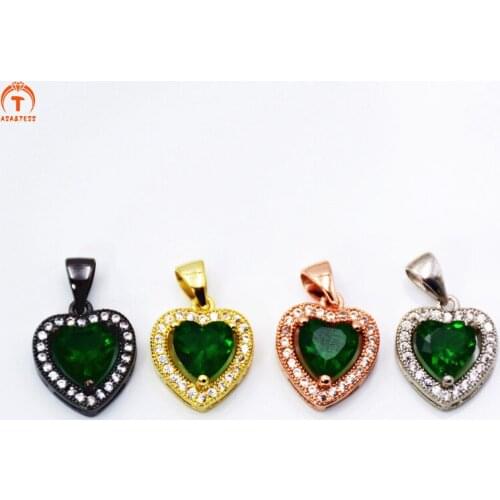 Asa&Tessgreen cubic zirconia pendant Micro CZ Pave Heart shape Charm real color gold and silver plated for jewelry making