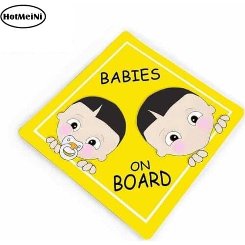HotMeiNi 13cm x 12cm Car Sticker Customizable Babies on Board Car Sign Siblings Yellow Warning Car Window Sticker Graphics