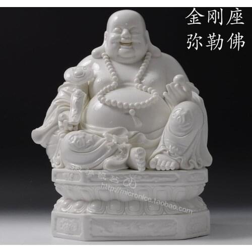 Dehua white porcelain sitting 16 inch diamond block luck Maitreya Buddha worship large Buddhist Bodhisattva ceramic ornaments