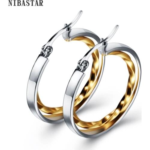JEWELS Silver Color&Gold-Color Punk Rock Stainless Steel Hoop Earrings for Women Wedding Party Jewelry
