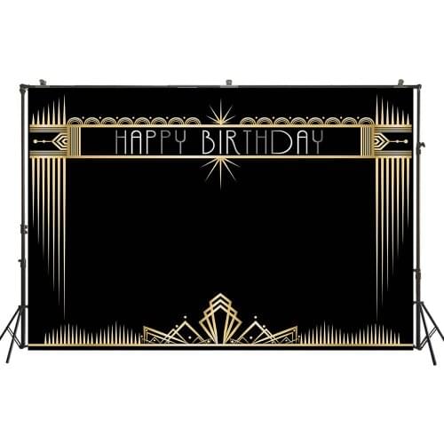 Photography Backdrop Gold Black Adults Birthday Party Banner Desserts Table Decor Photo Backdrop Studio Photocalls PropsW4514