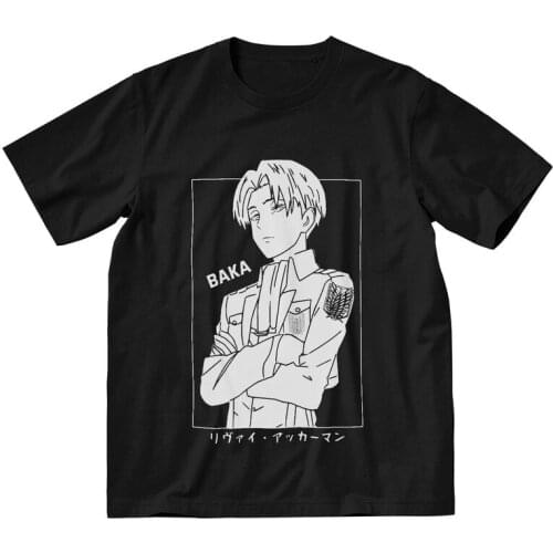 Mens Levi Baka Ackerman T-Shirt Streetwear Attack On Titan Anime Manga Tshirt Short Sleeve Hip Hop T Shirt Cotton Tee Tops