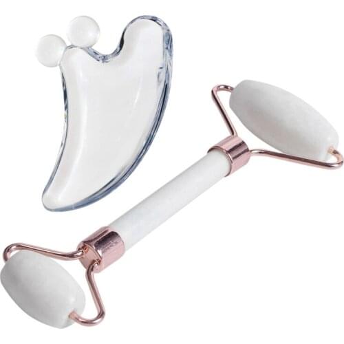 Crystal Gua Sha Facial Tools Best Gua Sha Scraping Massage Tools with Natural Jade Roller- Gua Sha Massage Scraping Tool