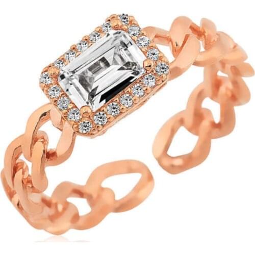 Silver Chain Pattern Baguette Stone Ring