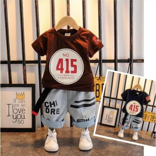 Kids Clothing Set Casual Toddler Baby Boy Summer Clothes Sports T-Shirt + Denim Shorts Suits Letter Print Clothes Outfits 2-6Y