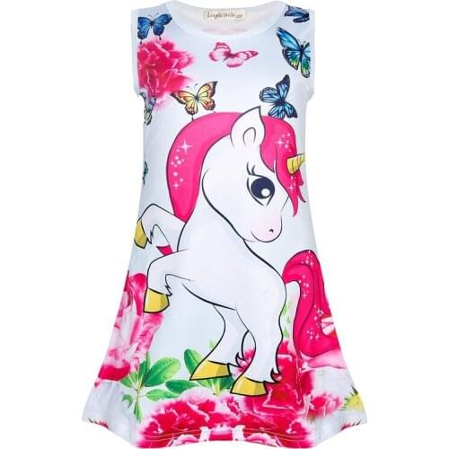 Summer Girls Dress Butterfly Unicorn Print Kids Dresses Baby Girls Princess Dress Party Clothes Sleeveless Birthday Dresses