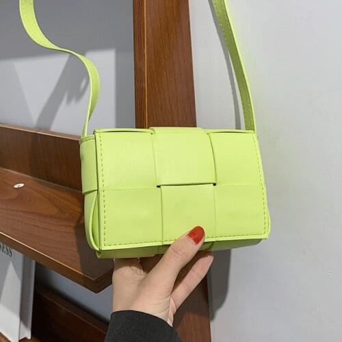Small Woman Leather Shoulder Bags Green Weave Crossbody Bag Female Designer Brand Handbags Bolsas Fashion Ladies Flap Bag Sac