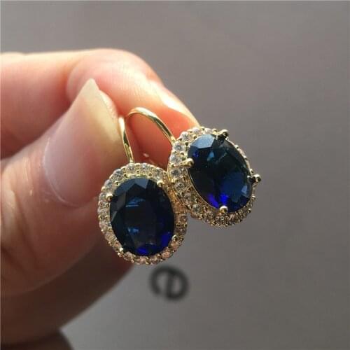 Cute Female Small Oval Earrings Luxury Silver Color Clip Earrings For Women White Blue Red Purple Stone Earrings