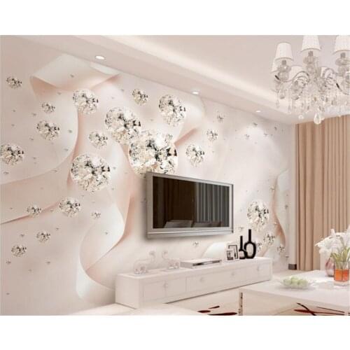 Wall paper home decor Pink ribbon crystal ball jewelry TV background wall Custom 3D photo wall mural Wallpaper beibehang