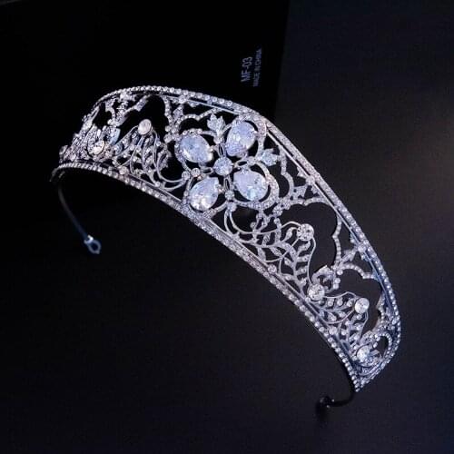 New European and American Zircon Bridal Crown Alloy Rhinestone-Embedded Tiara Elegant Princess Wedding Hair Accessories