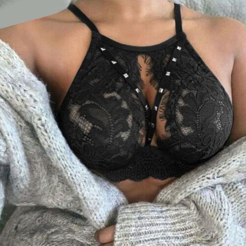 Sexy Ladies Hollow Out Lingerie Cage Harness Lace Bra Bandage Rivet Push Up Bralette Bustier Womens Sport Underwear Nightwear