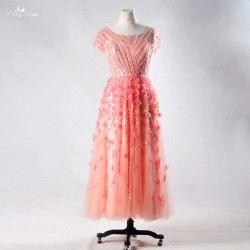 RSE705 Luxurious Hand Made Flowers Peach Floral Heavy Beaded Crystal Prom Dresses 2016