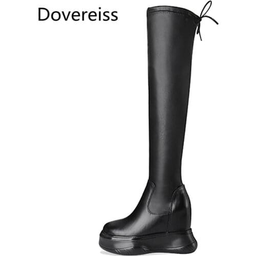Dovereiss Fashion Womens Shoes Winter new Elegant Round toe Platform Concise Increase height Over the knee boots 32-40
