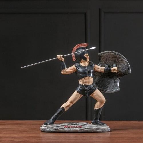 GREEK MYTHOLOGY SCULPTURE ACHILLES WARRIOR STATUE RESIN ART&CRAFT DESKTOP RETRO HERO CHARACTER FIGURINES HOME DECORATE R2757