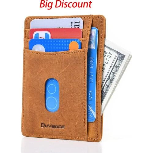 Duvence Genuine Leather RFID Blocking Slim Wallet for Women Men Minimalist Wallets for Woring ID Credit Card Holder Anti Theft