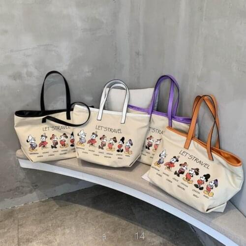 Disney Large Capacity Canvas Tote Female Shoulder Bag Fabric Cotton Cloth Reusable Shopping Bag for Women 2021 Beach Handbags
