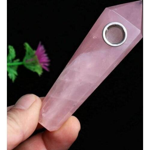 High quality pink quartz crafts rose crystals pipe healing stone for gifts