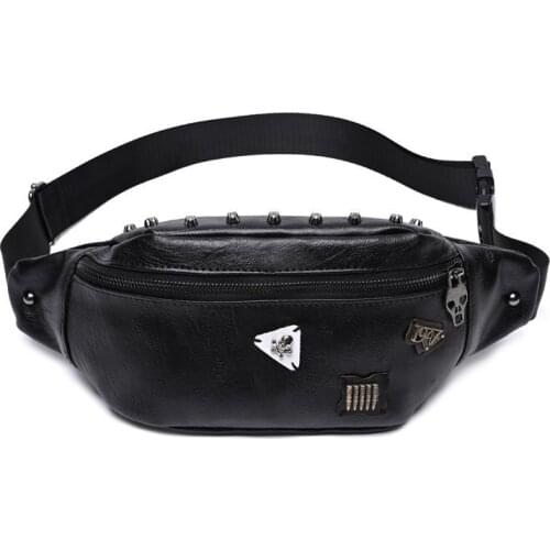 Mihaivina Men Skull Rivet Fanny Pack Waist Belt Bag For Women Leather Shoulder Pouch Bags Casual Luxury Designer Waist Pack Bag