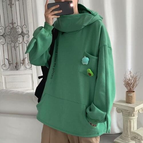 Women Thicken Keep Warm Kawaii Outwear Tops 2021 Autumn Winter Frog Eyes Hooded Sweatshirt Zip-up Plush Fleece Oversized Hoodies