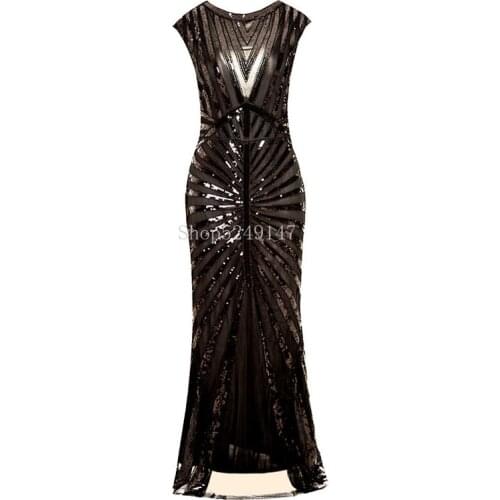 Women 1920s Great Gatsby Dress Long 20s Flapper Dress Vintage O Neck Sleeveless Backless Maxi Party Dress for Prom