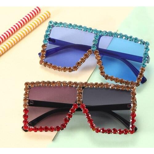2021 Vintage Kids And Mommy Diamond Glasses Square Oversized Shades Children Rhinestone Summer Sunglasses For Boys Girls