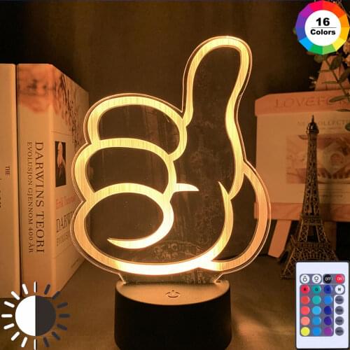 Sign Language Hand Gesture Rock 3D Night Lamp Acrylic Laser Stereo Illusion 7/16 Colors Remote Kids Friends Gift Toys