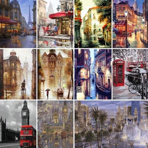 50/65/75CM DIY street road Painting By Numbers Picture Colouring Zero Basis HandPainted Oil Painting Unique Gift Home Decor