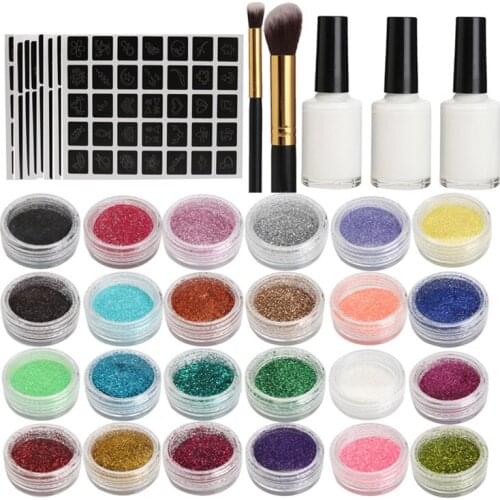 Body Art Glitter Tattoo Kit 118 Pattern Stencils Powder Brush Glue Temporary Tattoos Tools