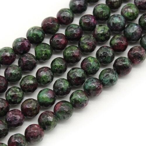 Natural Stone Faceted Ruby Epidote Zoisite Beads Gem Round Spacer Loose Beads 8mm For Jewelry Making DIY Bracelets 15"Inches