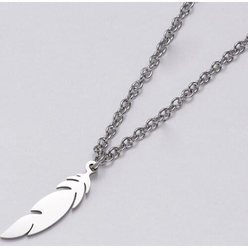 Feather Necklace Chain Stainless Steel Necklace Women Men Simple Long Chain feather Pendant Necklace Statement Couples Jewelry