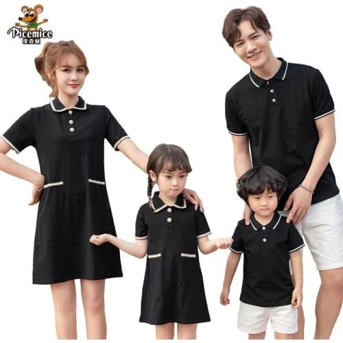 Black Mother Daughter Dresses Family Clothing Summer Father Son T-Shirts Short Family Matching Outfits Men Women Girl Clothes