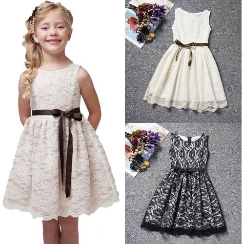Girls Children Summer New Trade Fashion Dress Sleeveless Bowkont Cotton Lace Bithday Party Princess Dress