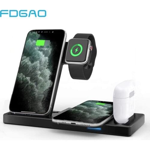 FDGAO 15W Wireless Charger 4 in 1 Fast Charging Stand for iPhone 12 11 XS XR X 8 Apple Watch 6 5 4 3 Airpods Pro Samsung S20 S10