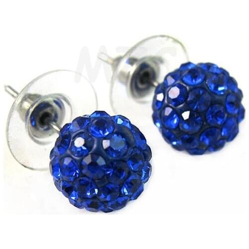 Hot Free Shipping 10mm Disco Ball Beads crystal Silver Plate earrings studs Blue gdfg23