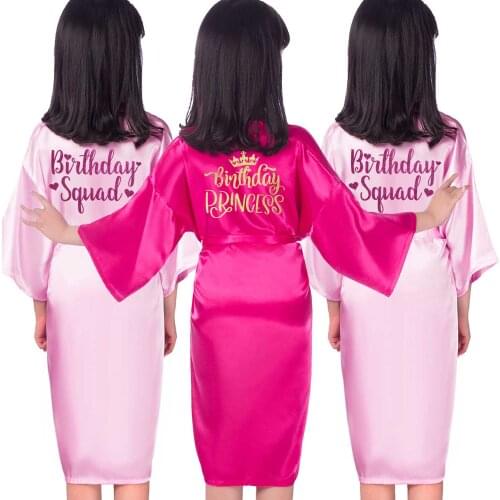 Birthday Princess Robe Birthday Girls Squad Sleepwear Satin With Gold/Rose Glitter For Birthday Party Spa Prom