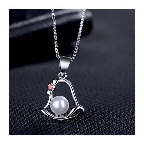 Exquisite Female Choker Collares 925 Sterling Silver Small Bowknot Round White Pearl Pendant Necklace for Women Jewelry Bijoux