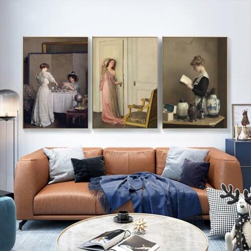 Renaissance Classics Woman Home Decor French Lady Canvas Painting Art Wall Pictures Print Posters For Living Room Porch Decor