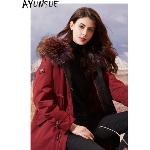 AYUNSUE Fashion Thicken Raccoon Fur Collar Womens Down Jacket Womens Coats High Quality Female Winter Parkas Casaco Zjt209