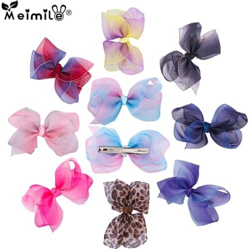 Meimile bow hair clip womanc olored hairpins for kids fashion lace hair bows transparent mesh