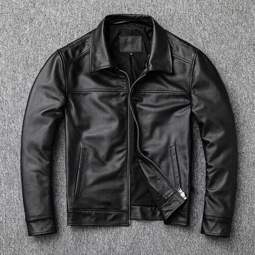 2021 Men Autumn Winter Motor Style Genuine Leather Jacket Men Casual Real Cow Leather Coats Male Short Slim Warm Outwear W611