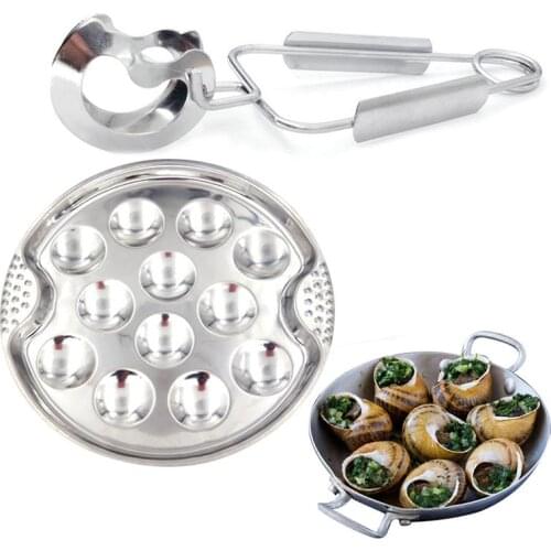 2PCS Stainless Steel Cooking Tools Set 12-Grid Snail Baking Pan With Food Tong Kitchen Baking Tray Grill Pan Barbecue Tools