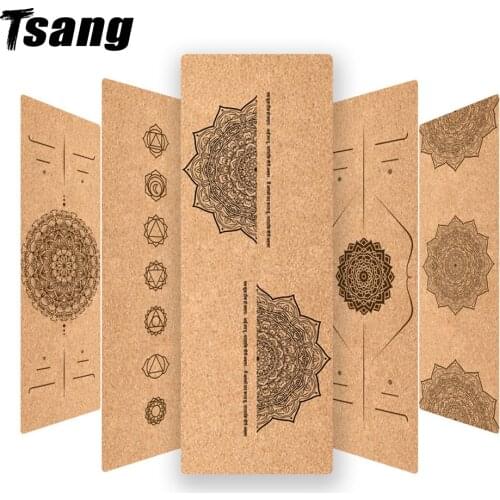Natural Cork TPE Yoga Mat For Fitness Sports Mats Pilates Exercise Non-Slip Yoga Mat With Position Body Line Training Pad 183*61