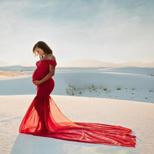 New Maternity Photography Props Pregnancy Cotton Dress Photo Off Shoulder Pregnant Long Tail Fishtail Dresses Women Maxi Clothes