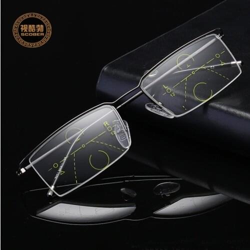 Business frameless Progressive multifocal reading glasses men smart zoom reading glasses women far near sight anti-blue