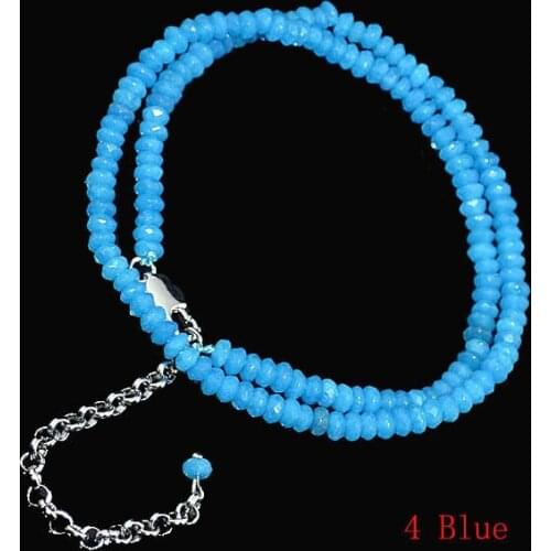 2x4mm Blue Aquamarine Faceted Roundlle Gemstone Necklaces 18" 925 silver Clasp