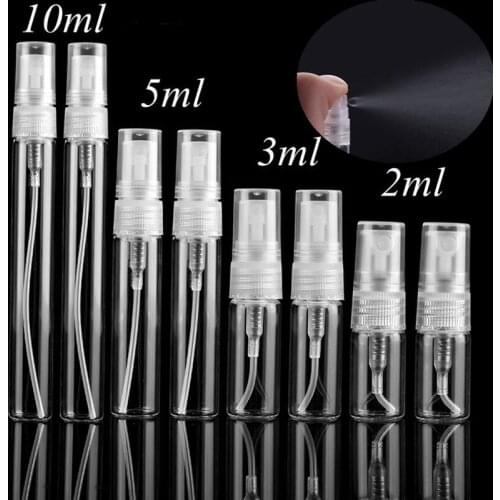 50pcs/lot 2ML 3ML 5ML 10ML Clear Glass Spray Bottle Portable Perfume Atomizer Mini Sample Test Tube Bottle Thin Glass Vials