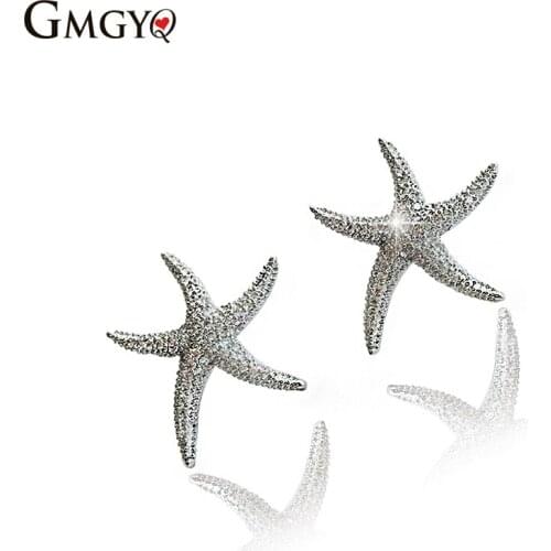 GMGYQ Mode Zeester Oorbellen Met Zilver Kleur Clear CZ Stud Earring Voor Vrouw Mode-sieraden Party brincos femin Gift Jewelry
